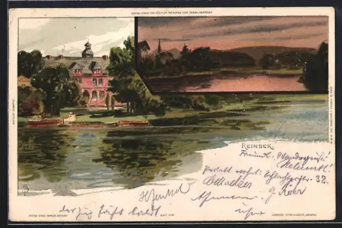 Künstler-AK Carl Biese: Reinbek, Schloss, Mühlenteich, Ortsansicht