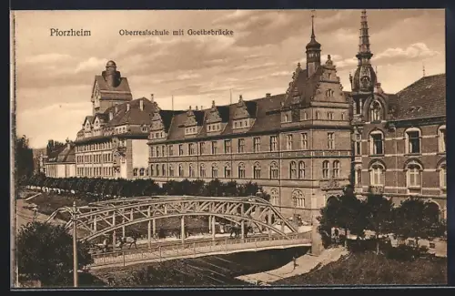 AK Pforzheim, Oberrealschule, Goethebrücke