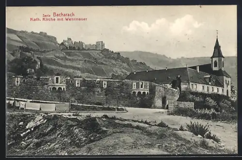 AK Bacharach, Kath. Kirche mit Wehrmauer