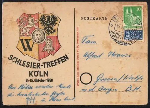 AK Köln, Schlesier-Treffen 1950, Wappen, 8.-15. Oktober