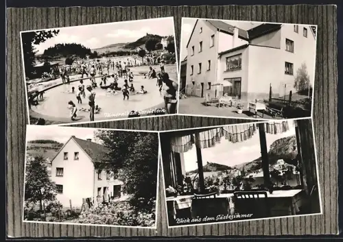 AK Gerolstein /Eifel, Pension Dalstein, Mineralbad Gerolstein, Blick aus dem Gastraum