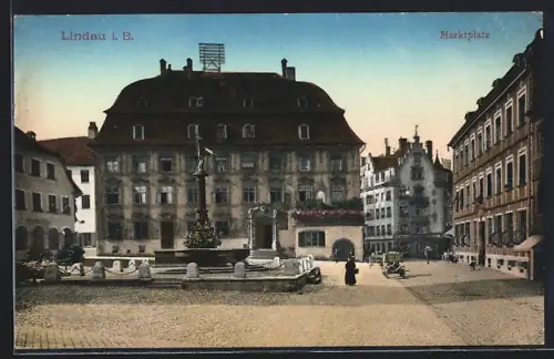 AK Lindau / Bodensee, Partie a. Marktplatz mit Brunnen