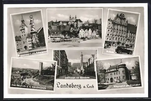 AK Landsberg a. Lech, Marienbrunnen, Neue Bergstrasse, Rathaus