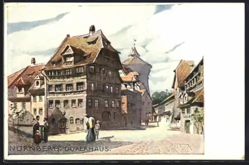 Künstler-AK Nürnberg, Strassenpartie am Dürerhaus