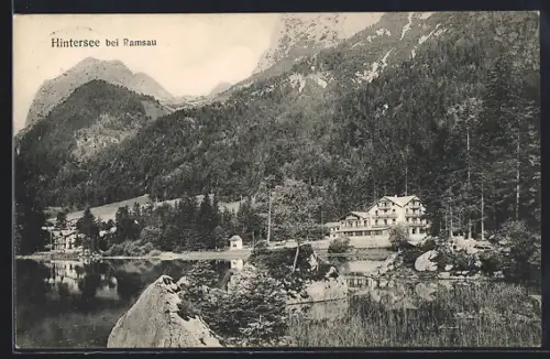 AK Hintersee bei Ramsau, Uferpartie mit Hotel