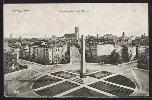 AK München, Karolinenplatz mit Obelisk