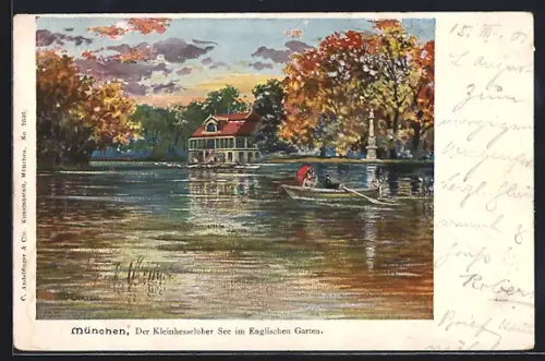 Künstler-AK München-Schwabing, Kleinhesseloher See im Englischen Garten