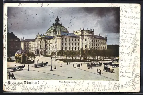 AK München, Justizpalast mit Strassenpartie