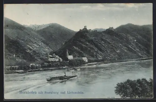 AK Bornhofen, Uferpartie mit Sternburg und Liebenstein