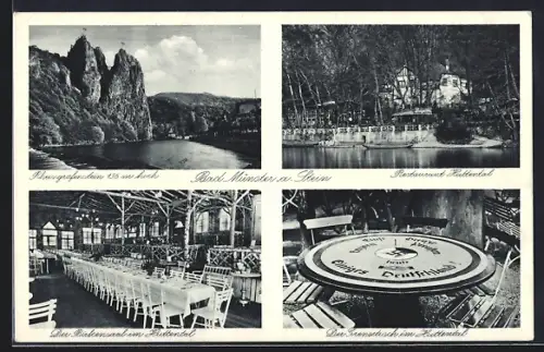 AK Bad Münster a. Stein, Restaurant Huttental, Rheingrafenstein, Grenztisch mit 