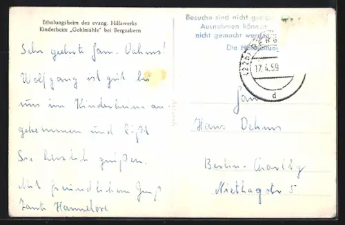 AK Bergzabern, Kinderheim Gehlmühle, Erholungsheim des evangelischen Hilfswerks