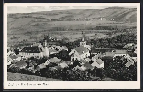AK Merxheim an der Nahe, Teilansicht mit Kirche