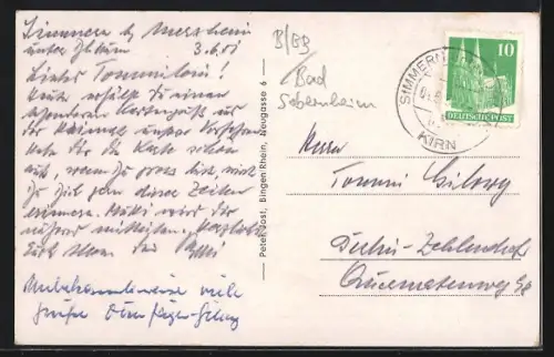 AK Merxheim an der Nahe, Teilansicht mit Kirche