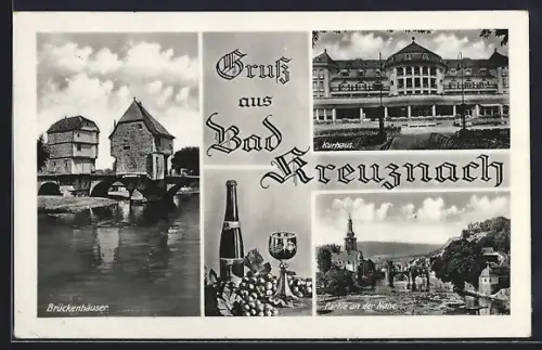 AK Bad Kreuznach, Brückenhäuser, Kurhaus, Partie an der Nahe