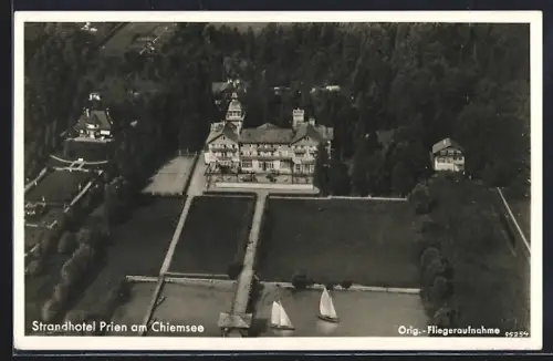 AK Prien am Chiemsee, Strandhotel, Fliegeraufnahme