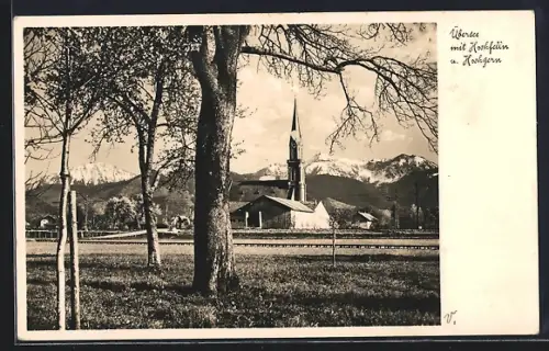AK Übersee, Kirche, Hochfelln u. Hochgern