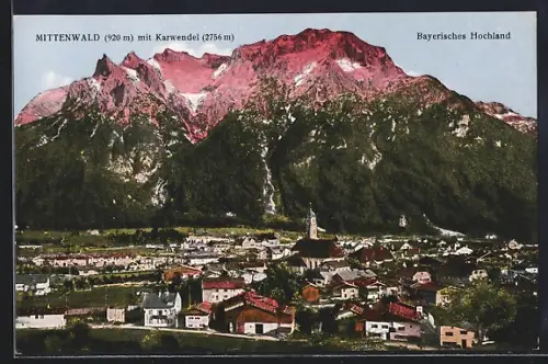 AK Mittenwald, Ortsansicht mit Karwendelgebirge, Bayerisches Hochland