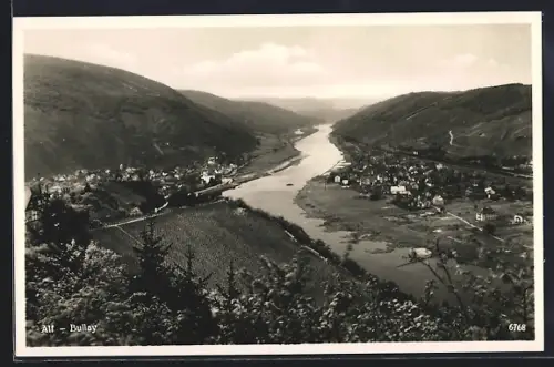 AK Alf /Bullay, Moselblick mit Weinbergen und Ortsansicht