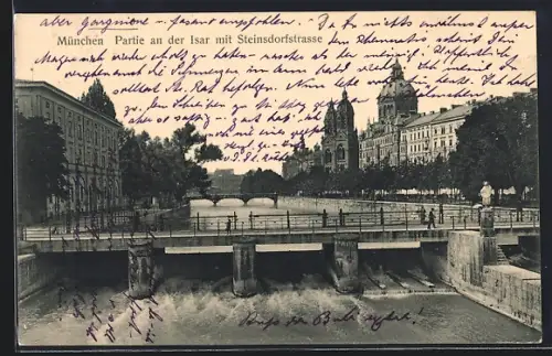 AK München, Partie an der Isar mit Steinsdorfstrasse