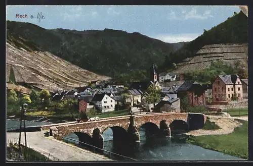 AK Rech a. d. Ahr, Steinerne Brücke, Dorfansicht, Kirche