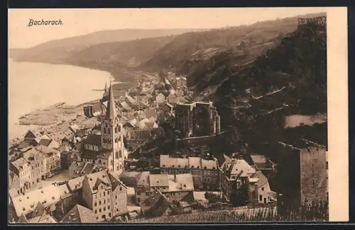 AK Bacharach, Stadtansicht mit Kirche und Burgruine