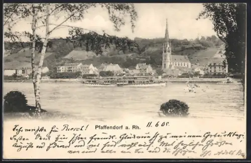 AK Pfaffendorf a. Rh., Rheinansicht mit Kirche und Dampfschiff