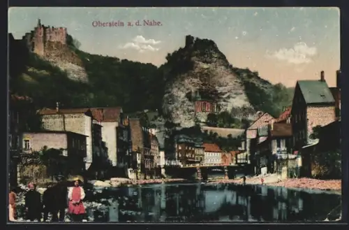 AK Oberstein a. d. Nahe, Felsenkirche, Burg, Flussufer