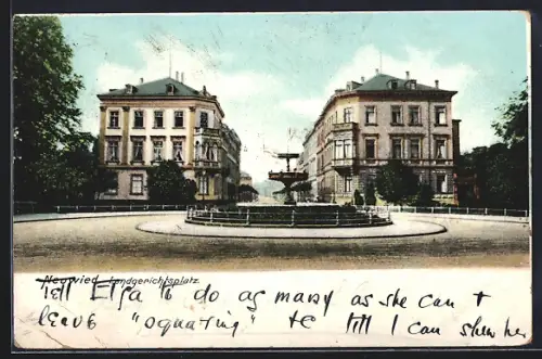 AK Neuwied, Landgerichtplatz mit Brunnen und Gebäuden