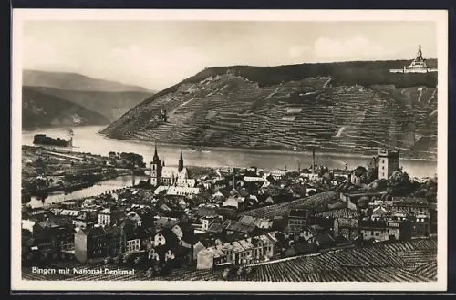 AK Bingen / Rhein, National-Denkmal, Stadtansicht, Rhein