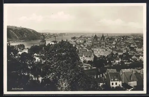 AK Andernach, Stadtansicht mit Rhein und Kirche
