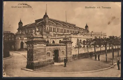 AK Mainz, Stadthalle mit Terrasse