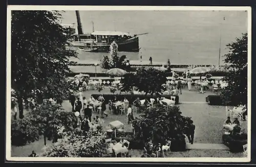 AK Boppard, Hotel Rheinterrasse, Blick auf die Dampferanlegestelle