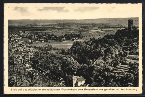 AK Wachenheim / Pfalz, Ortsansicht mit Wachtenburg vom Hexenstein aus gesehen