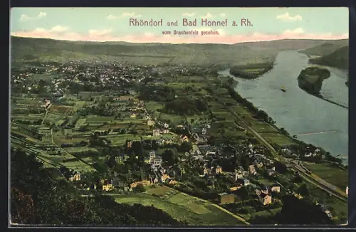 AK Rhöndorf, Gesamtansicht mit Blicknach Bad Honnef vom Drachenfels gesehen