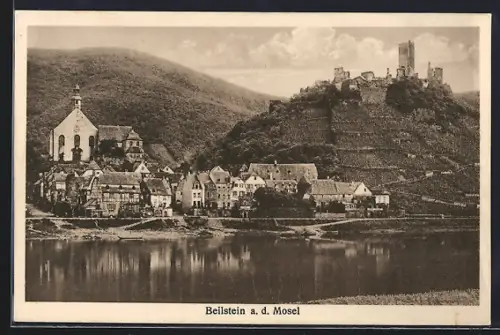 AK Beilstein / Mosel, Ortsansicht mit Kirche & Burgruine