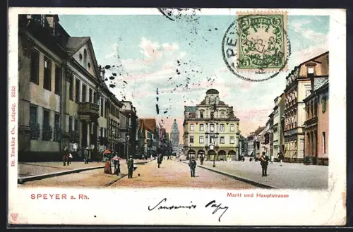AK Speyer a. Rh., Markt und Hauptstrasse