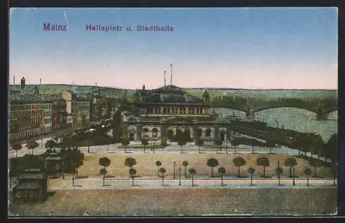 AK Mainz, Halleplatz u. Stadthalle