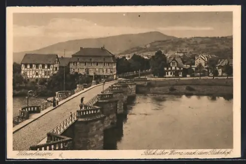 AK Witzenhausen, Ortsansicht, Blick von der Brücke über Werra nach dem Bahnhof