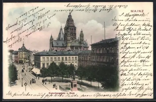 AK Mainz, Gutenbergplatz u. Dom