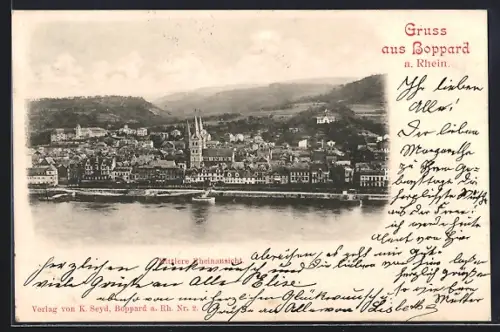 AK Boppard a. Rhein, Uferpartie mit Blick in die Innenstadt