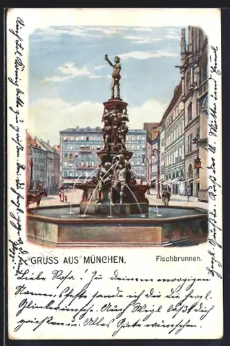 AK München, Partie am Fischbrunnen