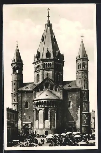 AK Mainz a. Rh., Der Dom mit Marktplatz