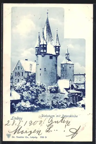 AK Lindau / Bodensee, Diebsturm mit Peterskirche