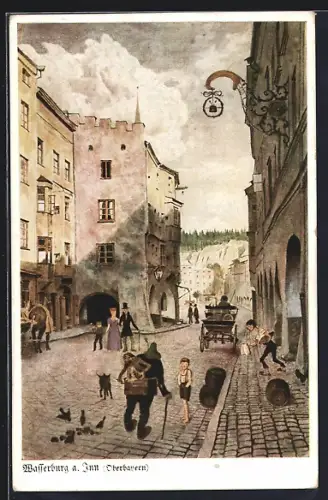AK Wasserburg / Inn, Strassenpartie im Ort