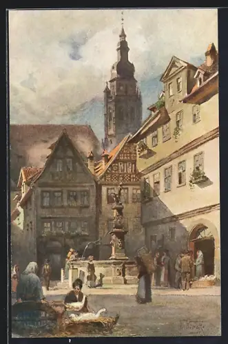 AK Coburg, Blick in die Steingasse mit Morizkirche