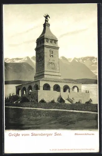 AK Berg / Starnberger See, Bismarckturm mit Seeblick