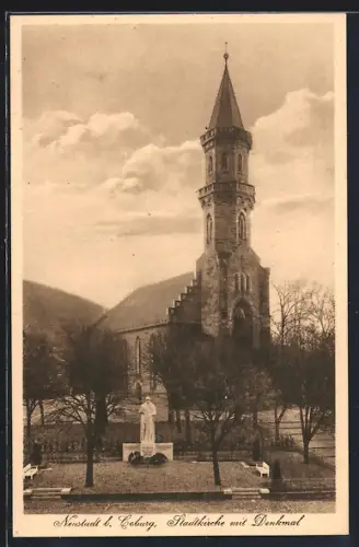 AK Neustadt b. Coburg, Stadtkirche mit Denkmal