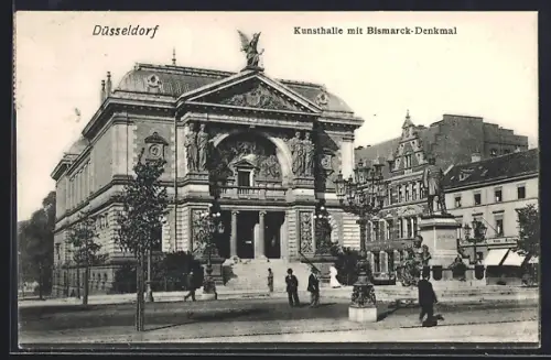 AK Düsseldorf, Kunsthalle mit Bismarck-Denkmal