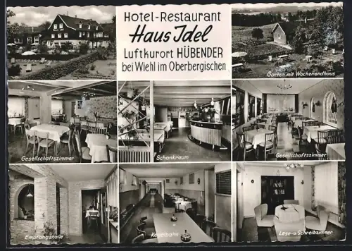 AK Hübender bei Wiehl, Hotel-Restaurant Haus Idel, Innenansichten Schankraum und Gesellschaftszimmer