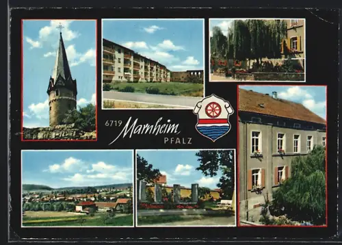 AK Marnheim /Pfalz, Wohnhaus, Turm, Mauer, Wappen